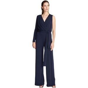 Halston Felix Matte Jersey Jumpsuit, Size 6, Navy, NWT